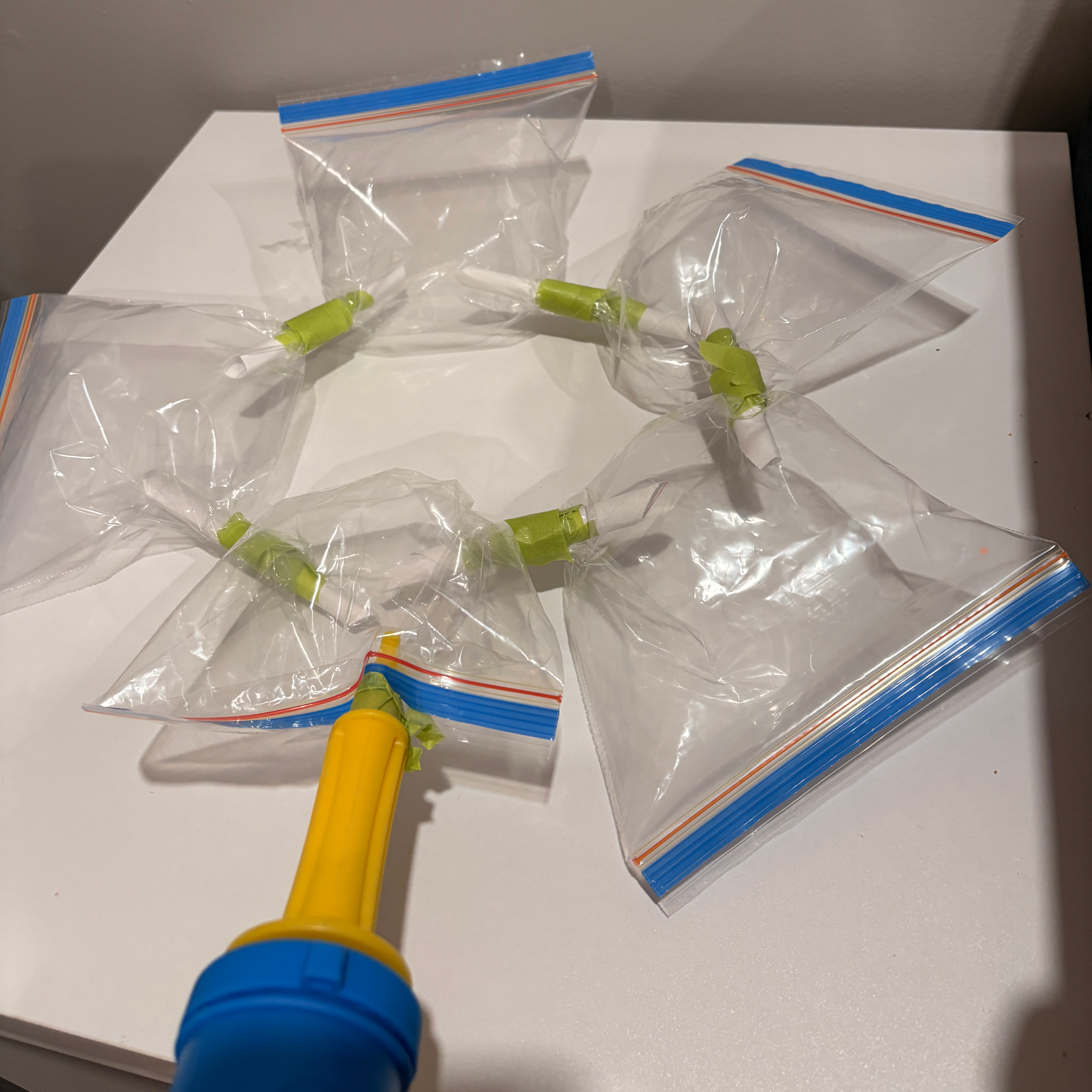 This is the prototype that I made filled with air after I pumped it. I used a hand pump to fill the airbags with air.